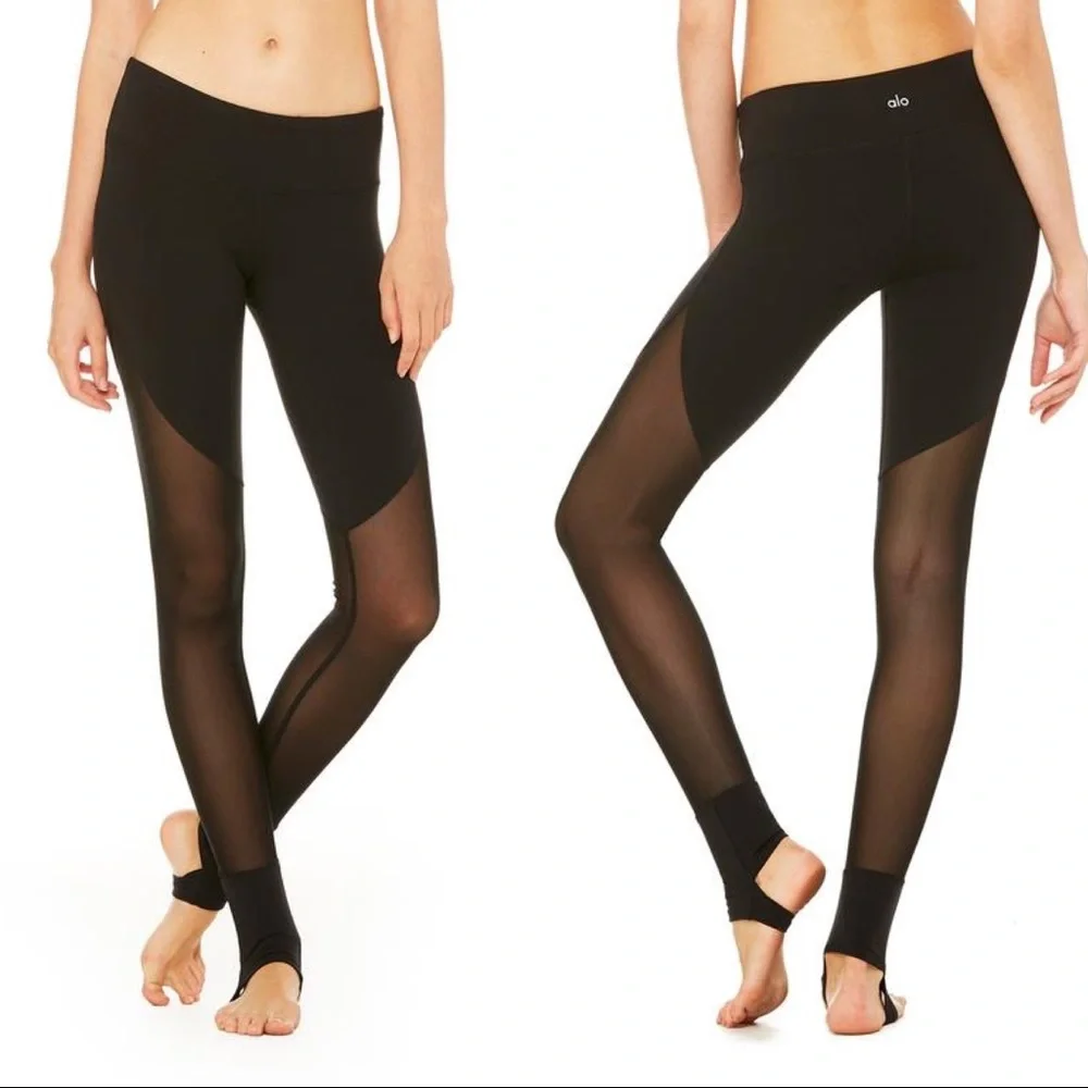 ALO Yoga Black Mesh Stirrup Leggings